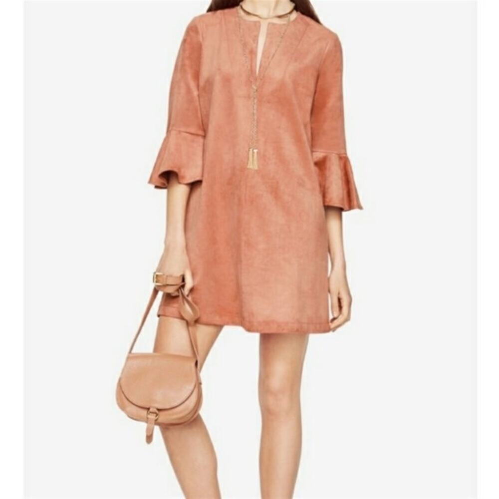 BCBG Faux Suede Bell Sleeve Shift Dress Blush Pink